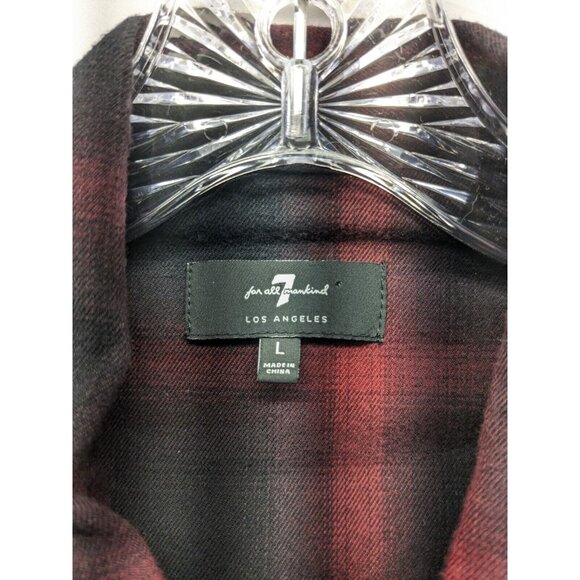 7 For All Mankind Red Black Buffalo Plaid Snap Button Long Sleeve Shirt Large - Picture 6 of 8